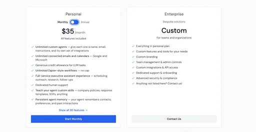 Carly AI pricing page