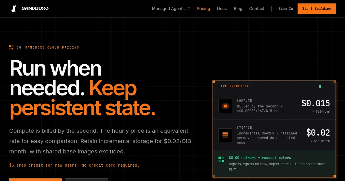 Sandbox0 pricing page