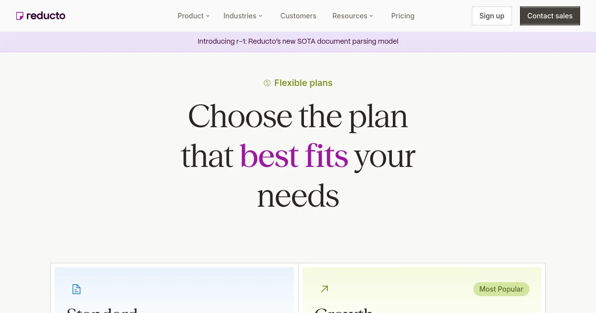 Reducto pricing page