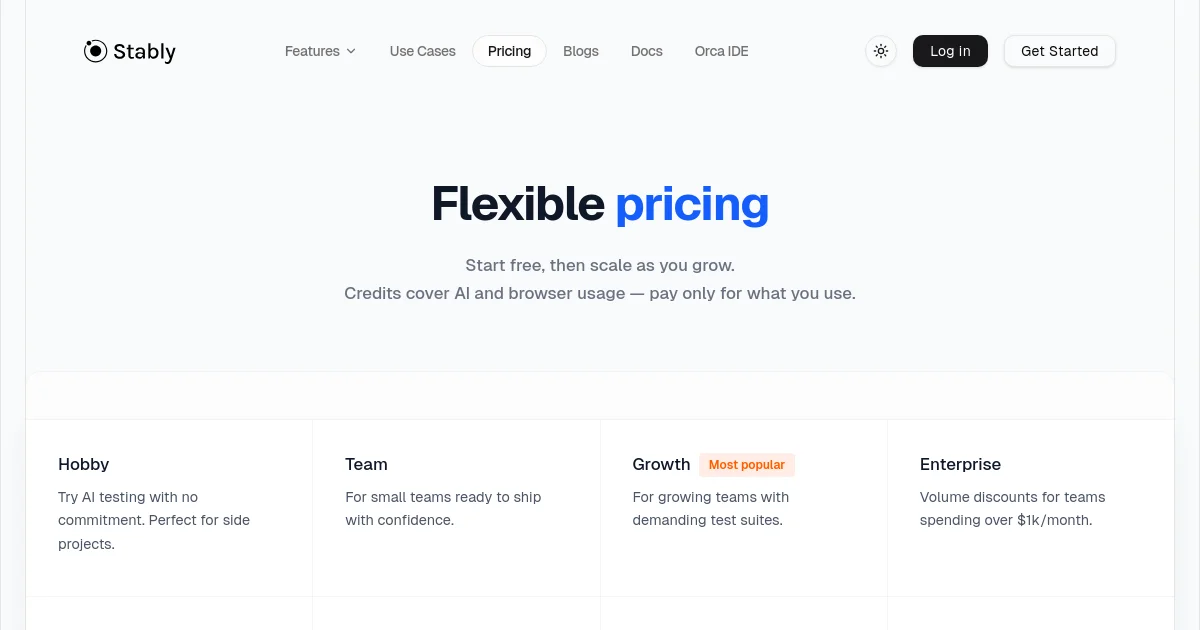 Stably AI pricing page