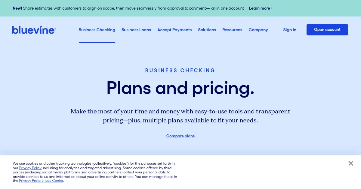 BlueVine pricing page