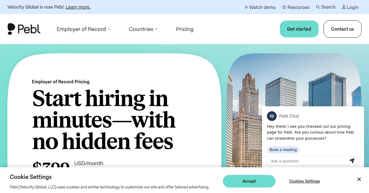 Pebl (formerly Velocity Global) pricing page