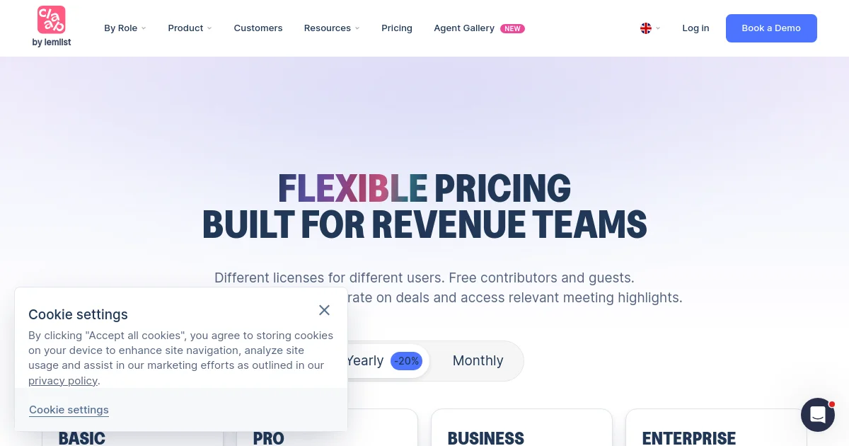 Claap pricing page