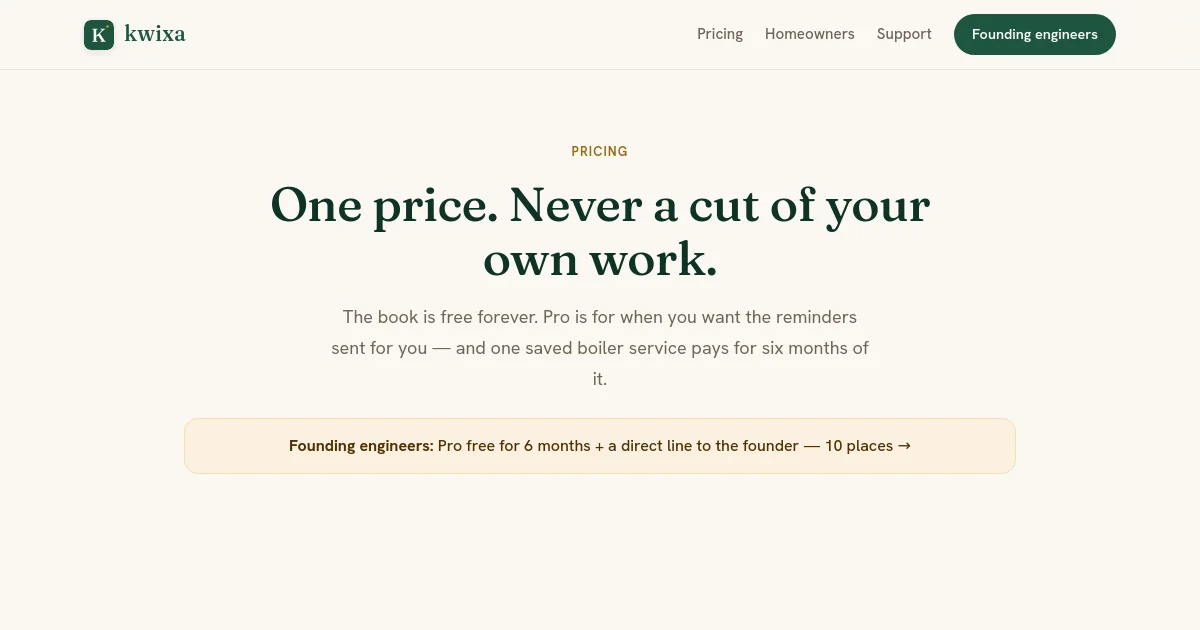 Kwixa pricing page