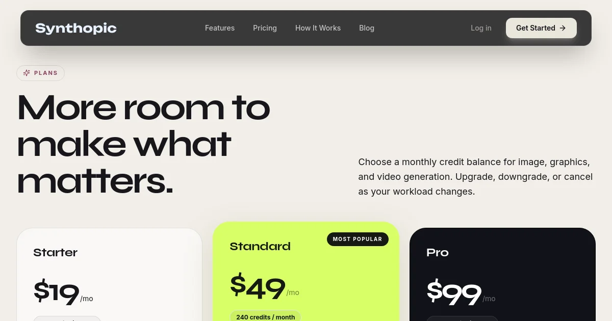 Synthopic pricing page