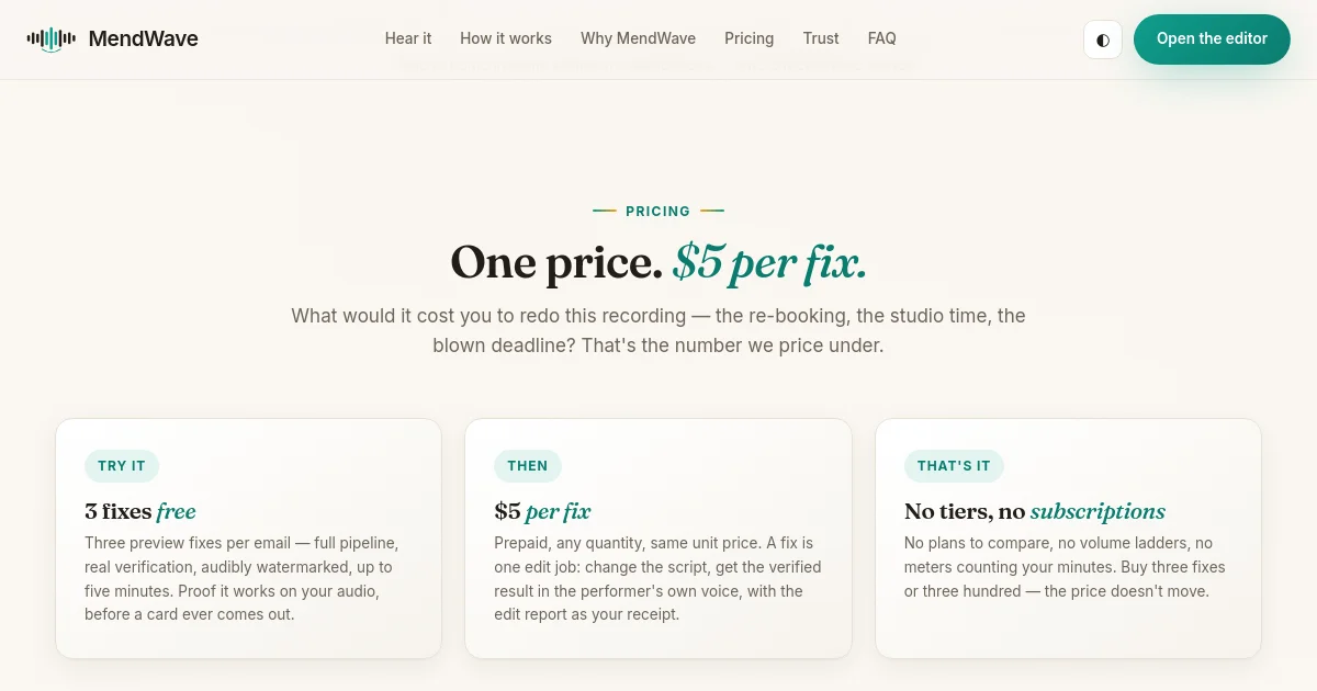Mendwave pricing page