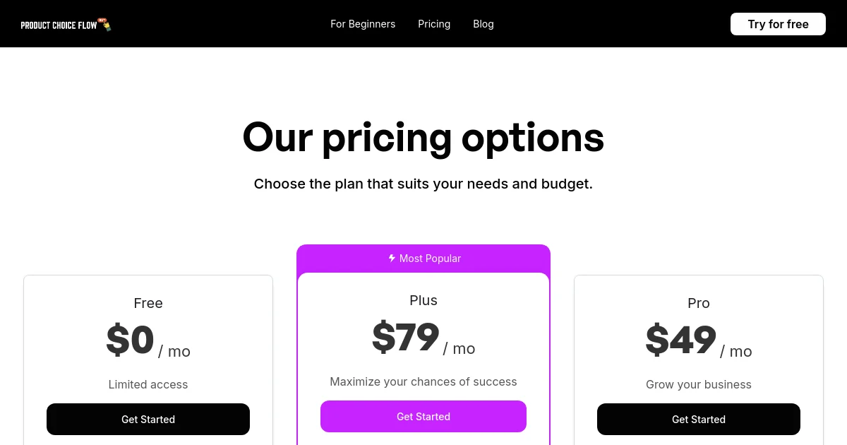 Productchoiceflow pricing page