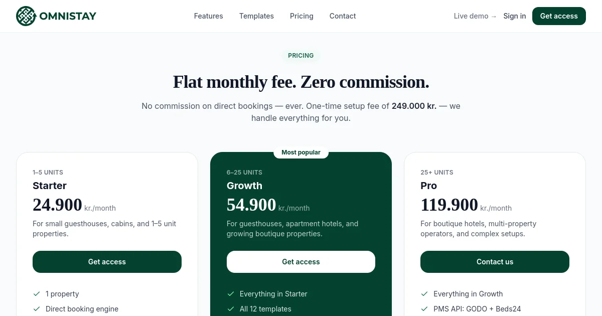 Omnistay pricing page
