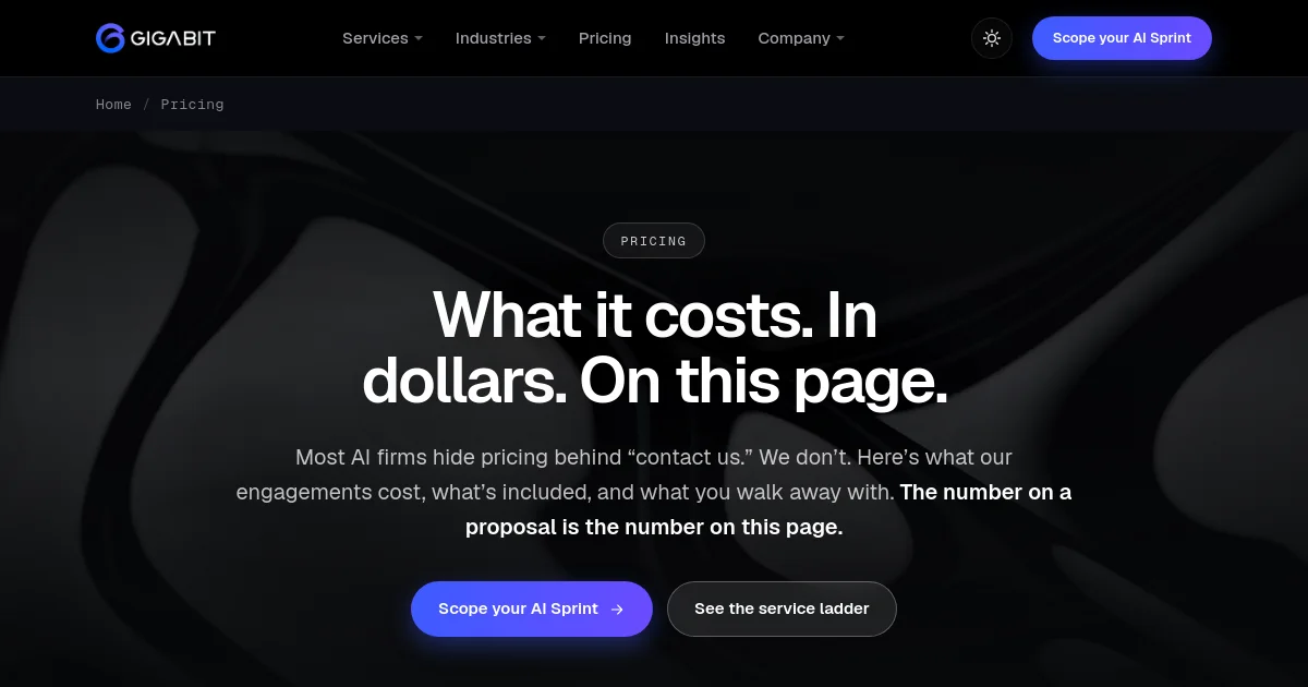 Gigabit pricing page