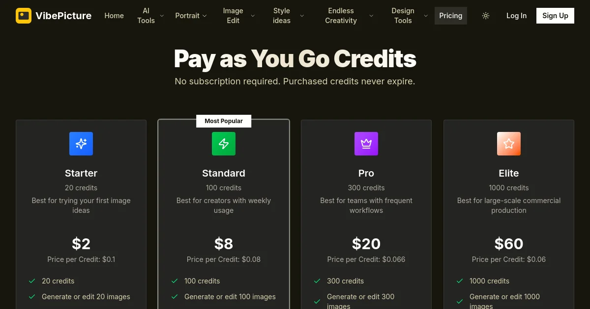 VibePicture pricing page
