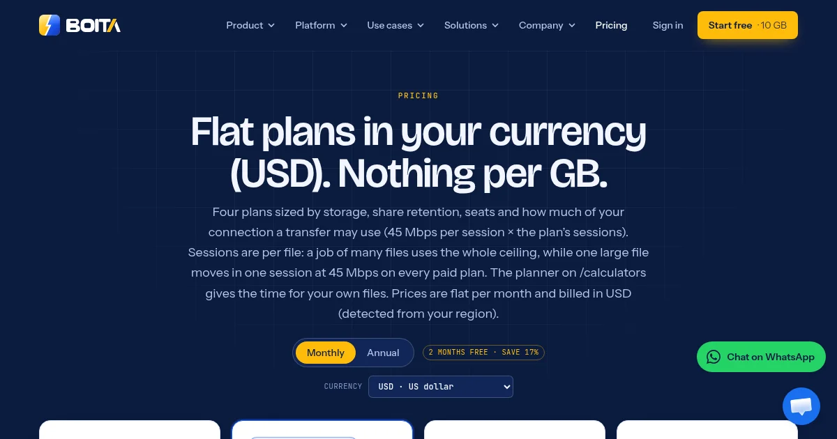 Boita pricing page