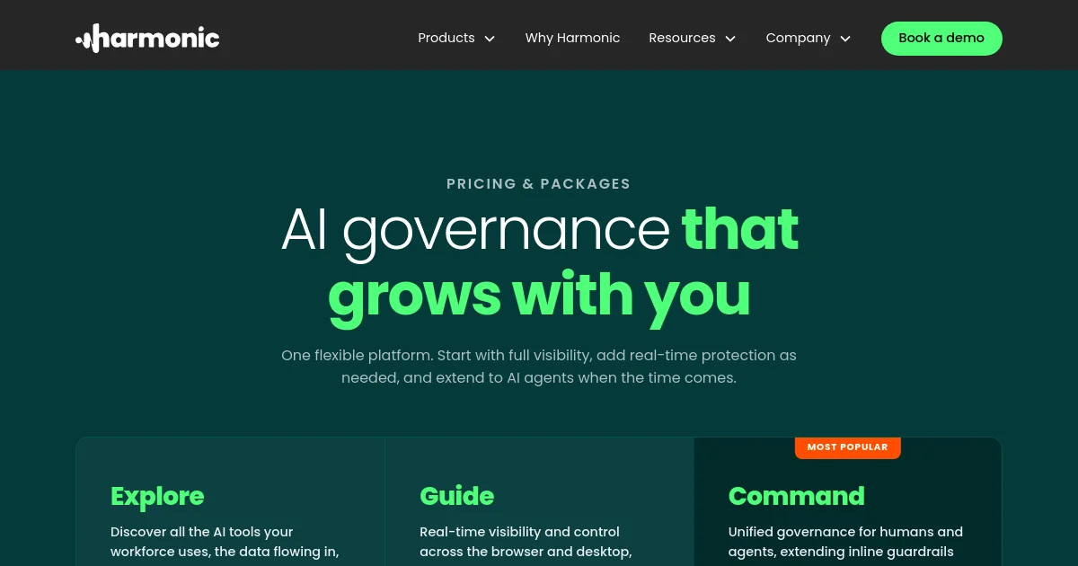 Harmonic Security pricing page
