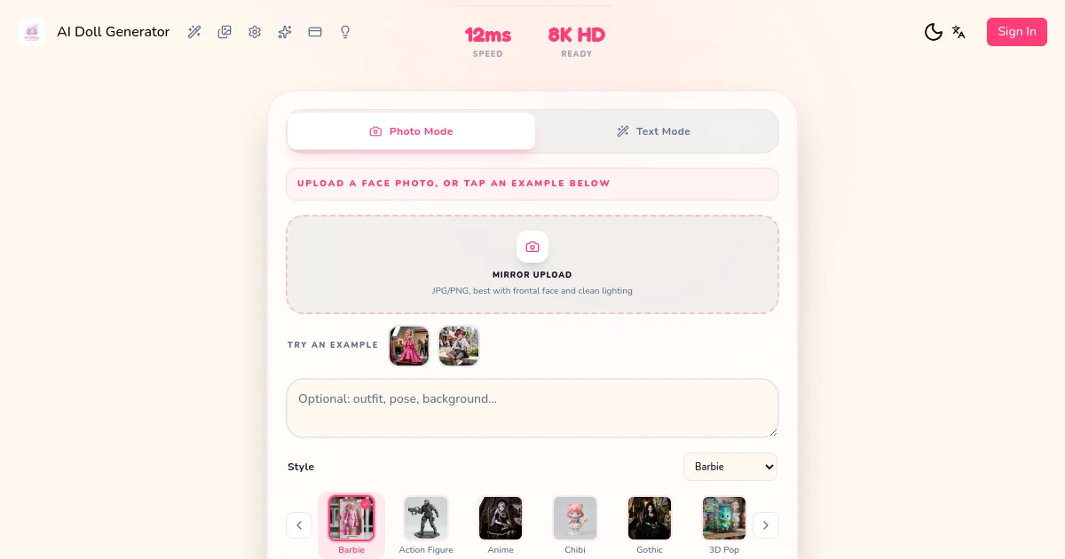 AI Doll Generator pricing page