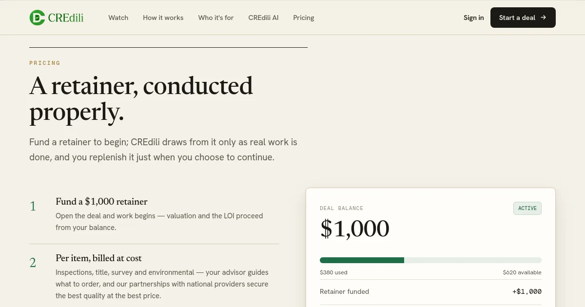 Credili pricing page