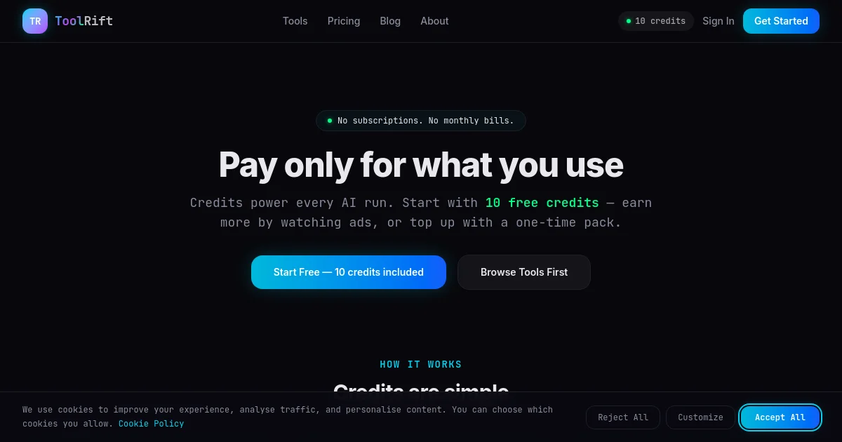 Toolrift pricing page