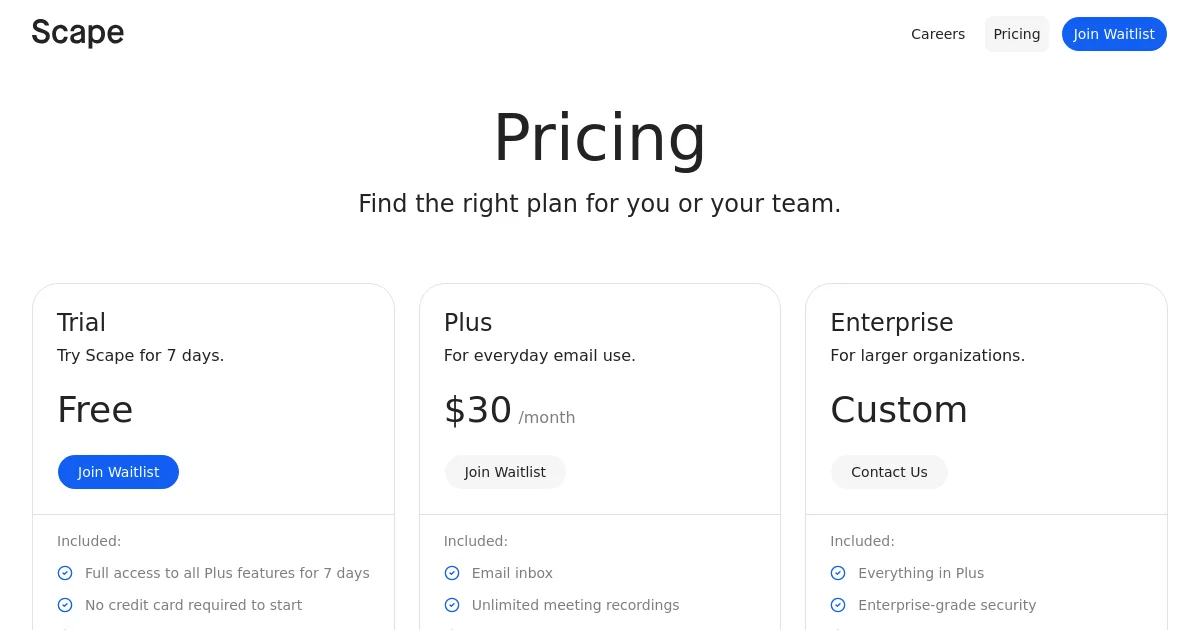 Scape pricing page