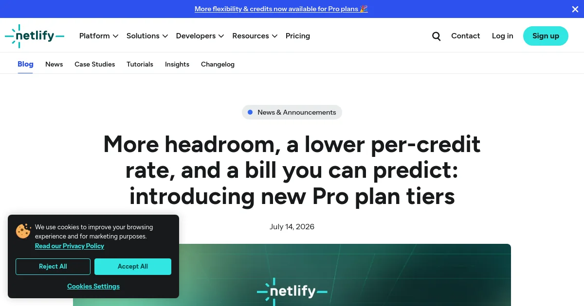 Netlify pricing page