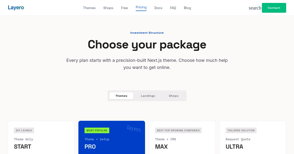 Layero pricing page