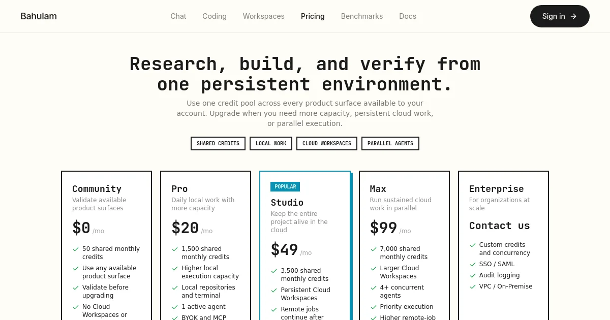 Bahulam pricing page