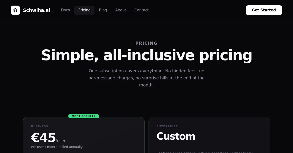 Schwiha pricing page