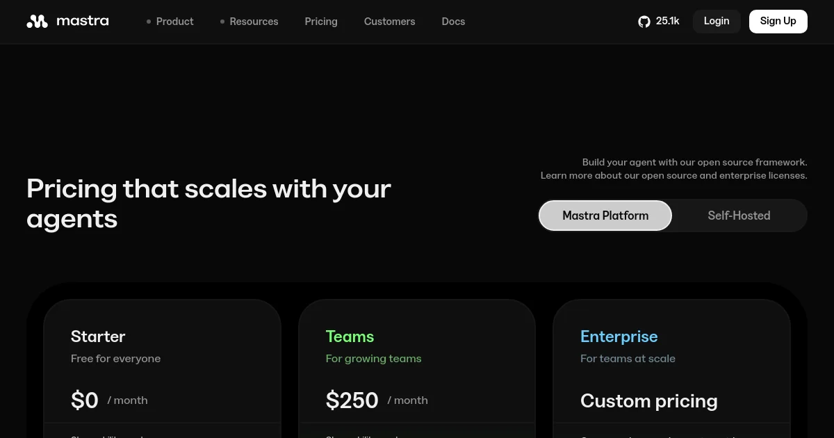 Mastra pricing page