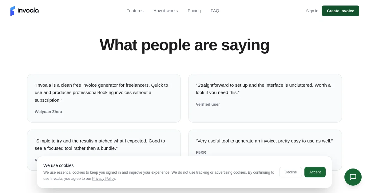 invoala pricing page