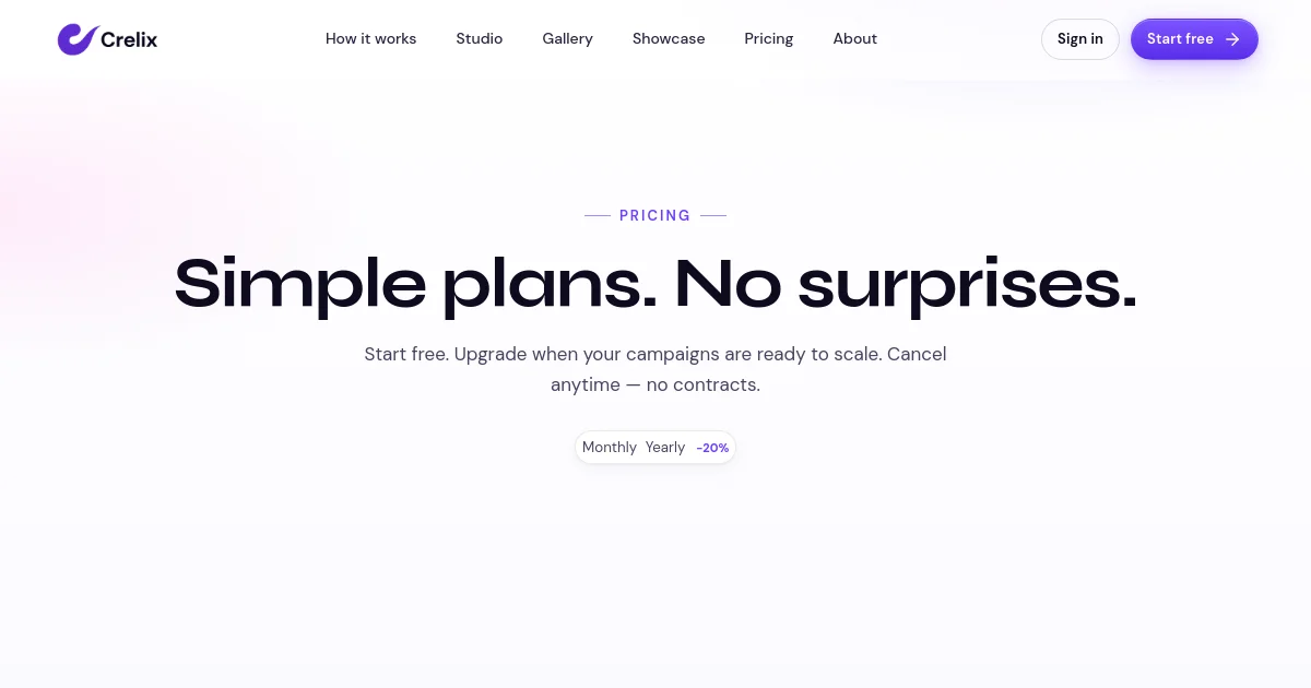 Crelix pricing page