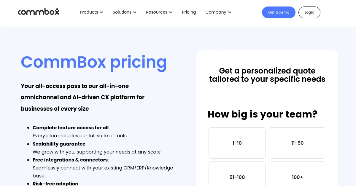 CommBox pricing page