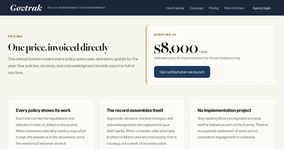 Govtrak pricing page
