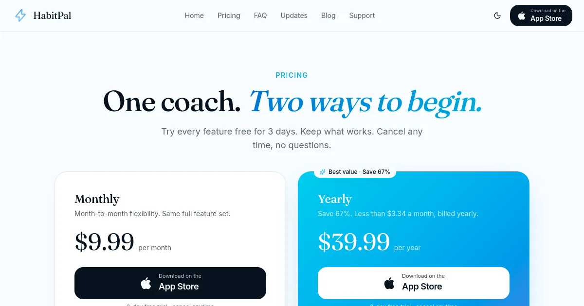 Habitpal pricing page