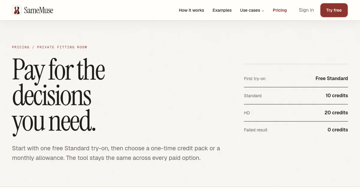 SameMuse pricing page