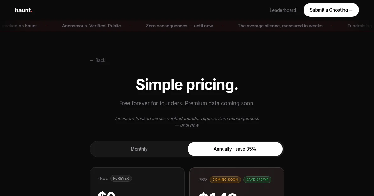 Haunt pricing page