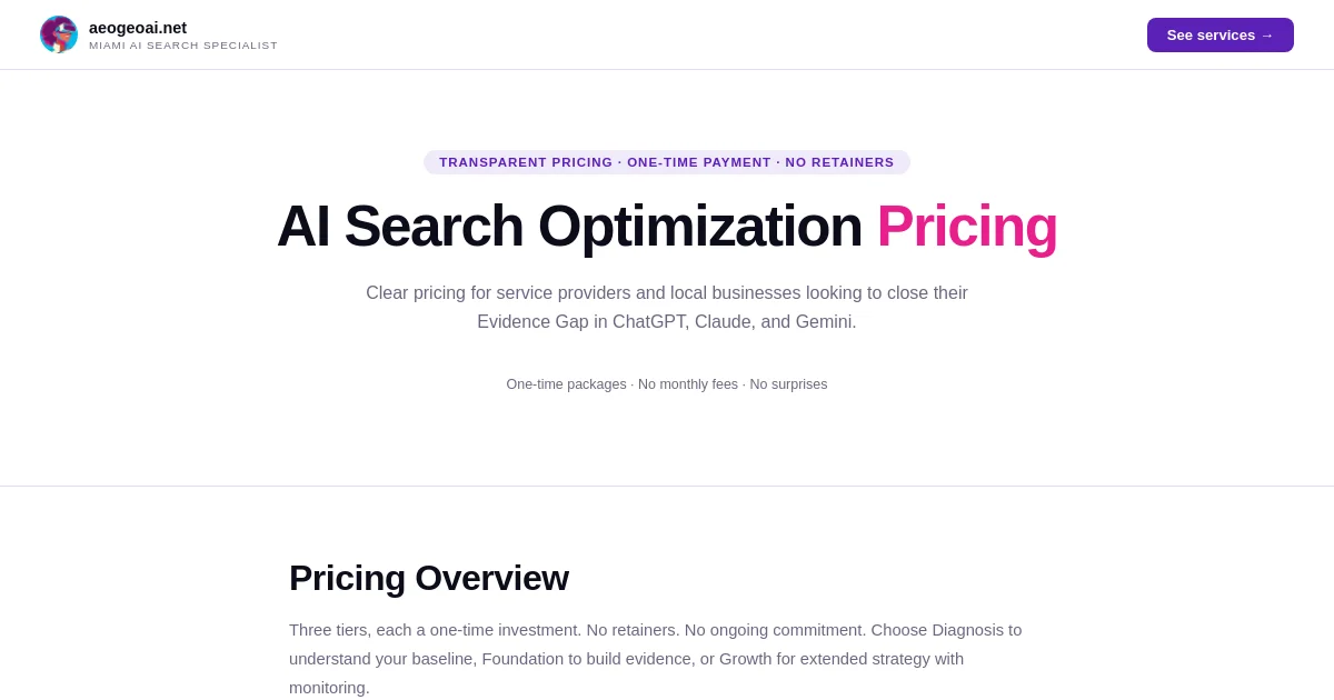Aeo Geo AI pricing page