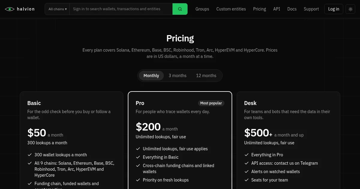 Halvion pricing page