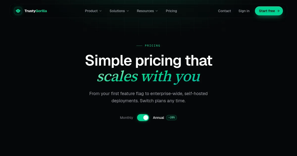 TrustyGorilla pricing page