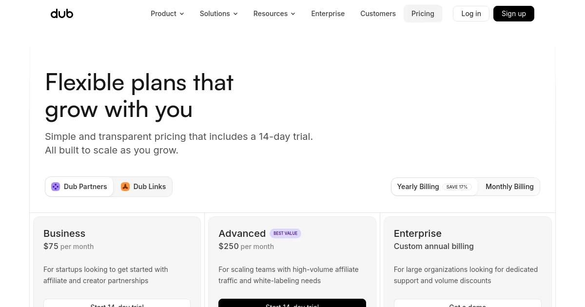 Dub pricing page