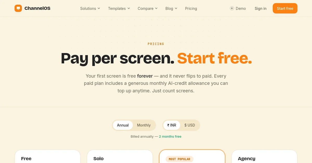 ChannelOS pricing page
