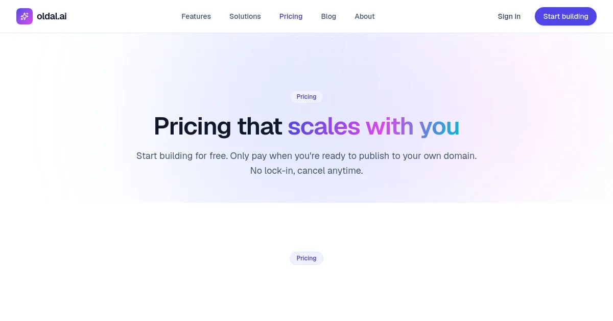 Oldal pricing page