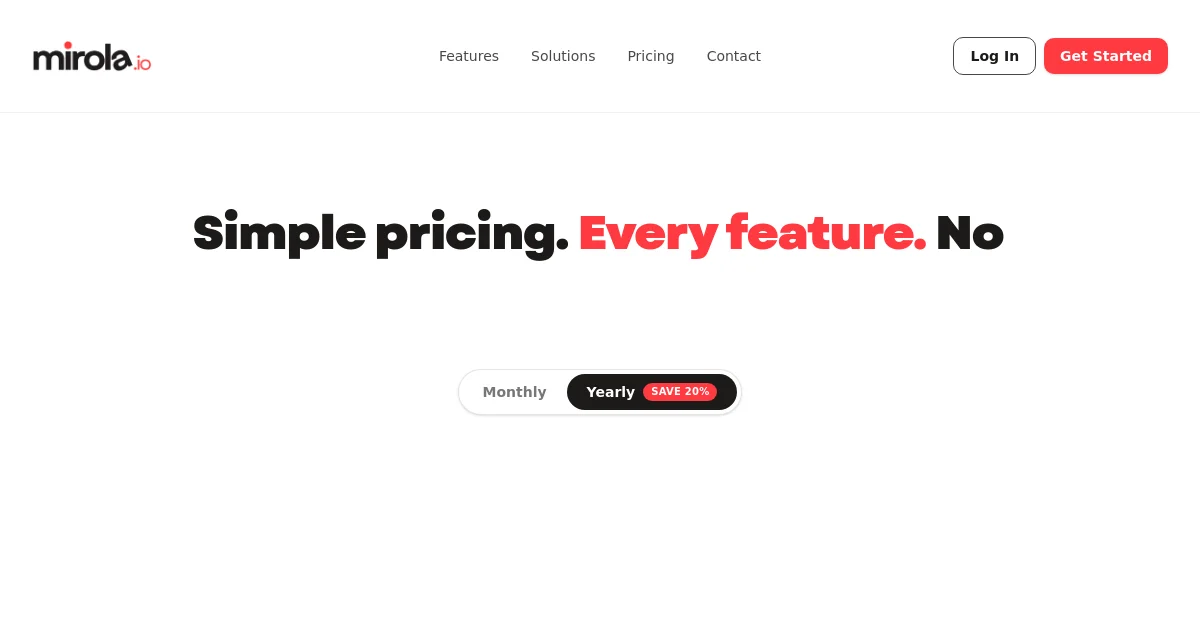 Mirola pricing page