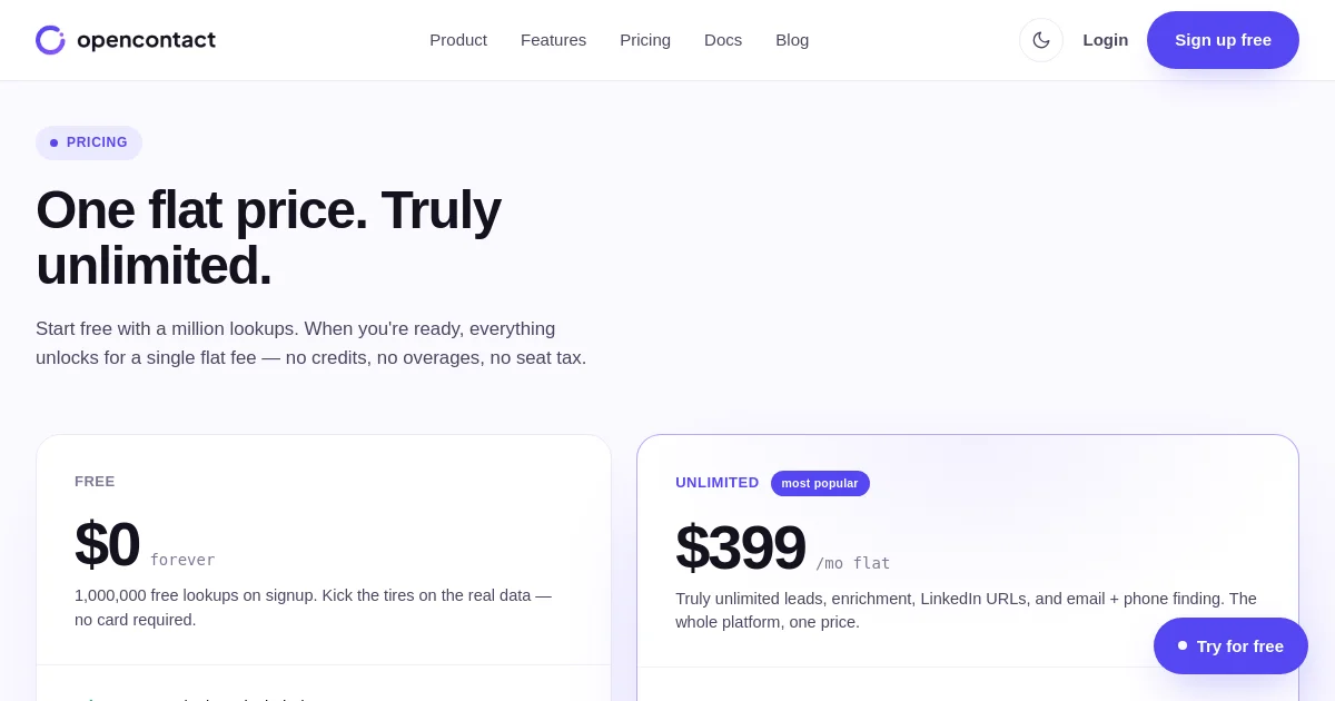 Opencontact pricing page