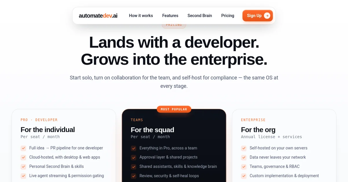 Automatedev pricing page