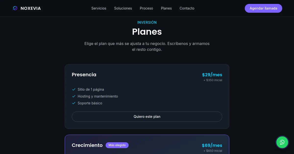Noxevia pricing page