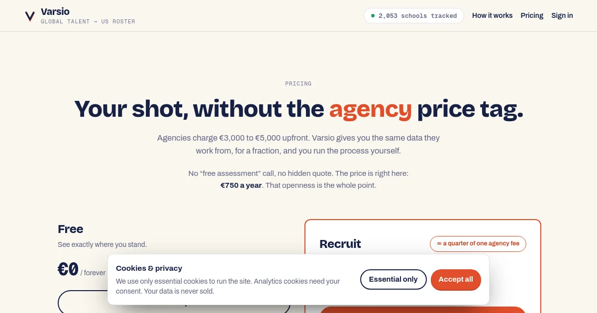 Varsio pricing page