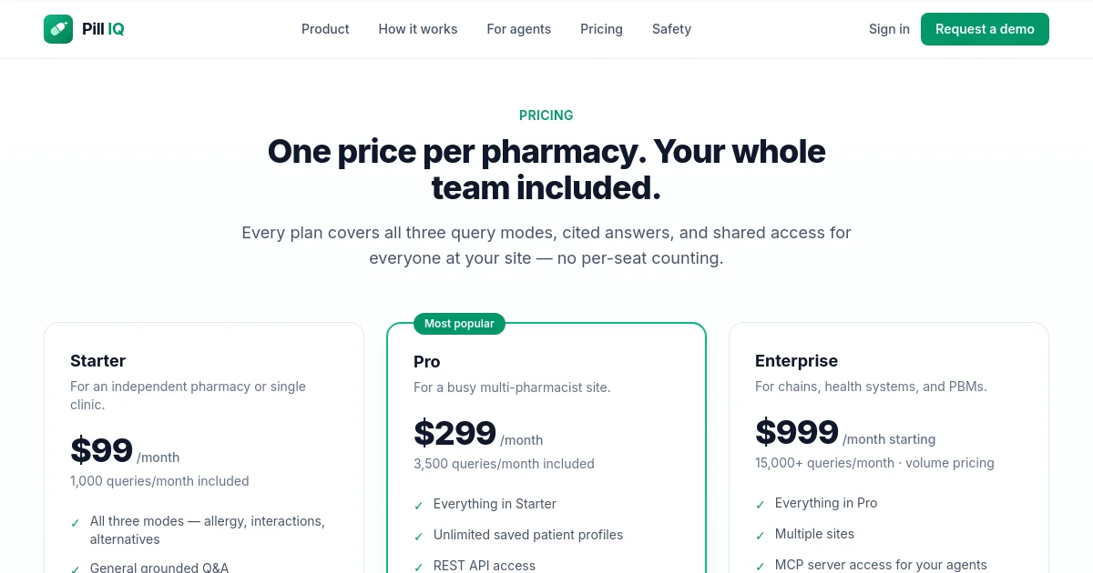 Pilliq pricing page