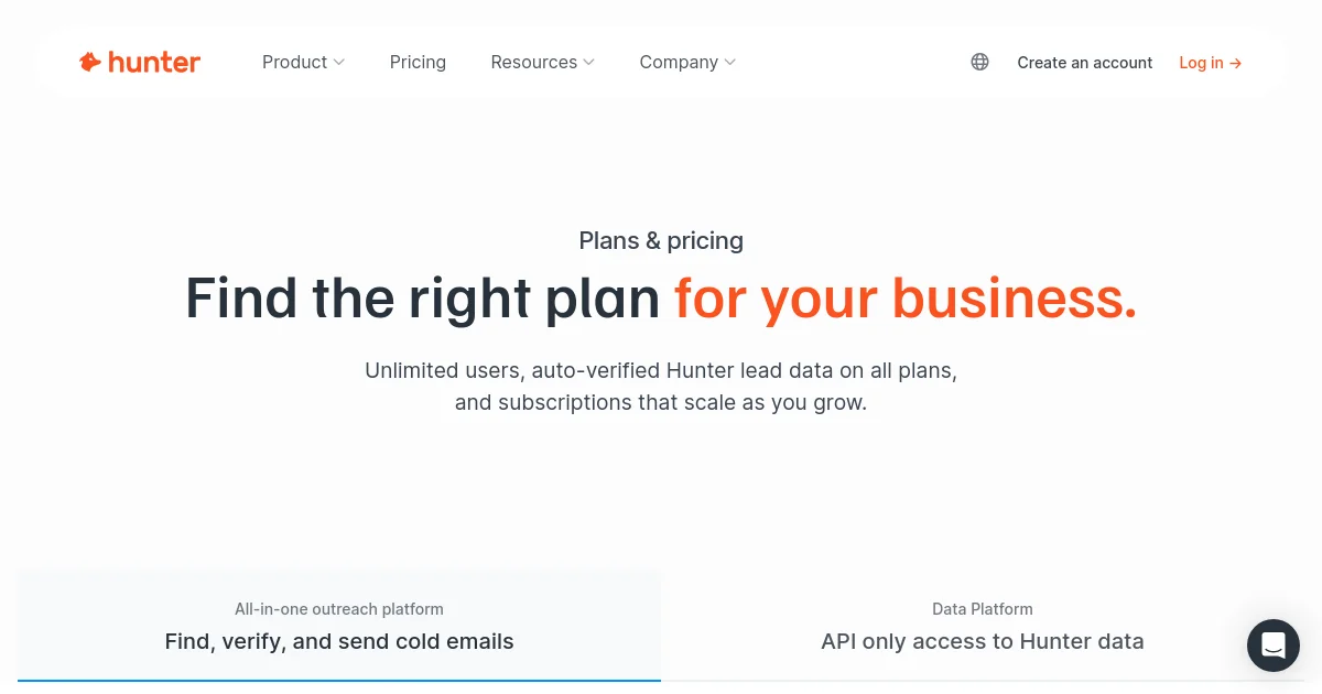 Hunter pricing page