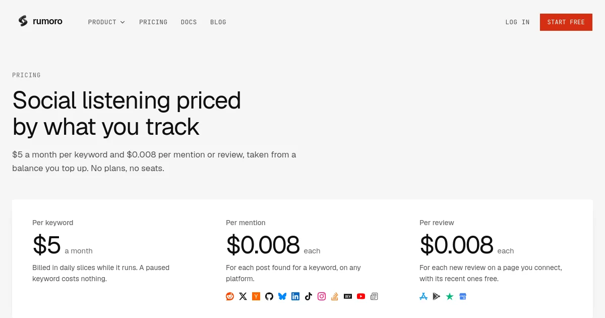 Rumoro pricing page