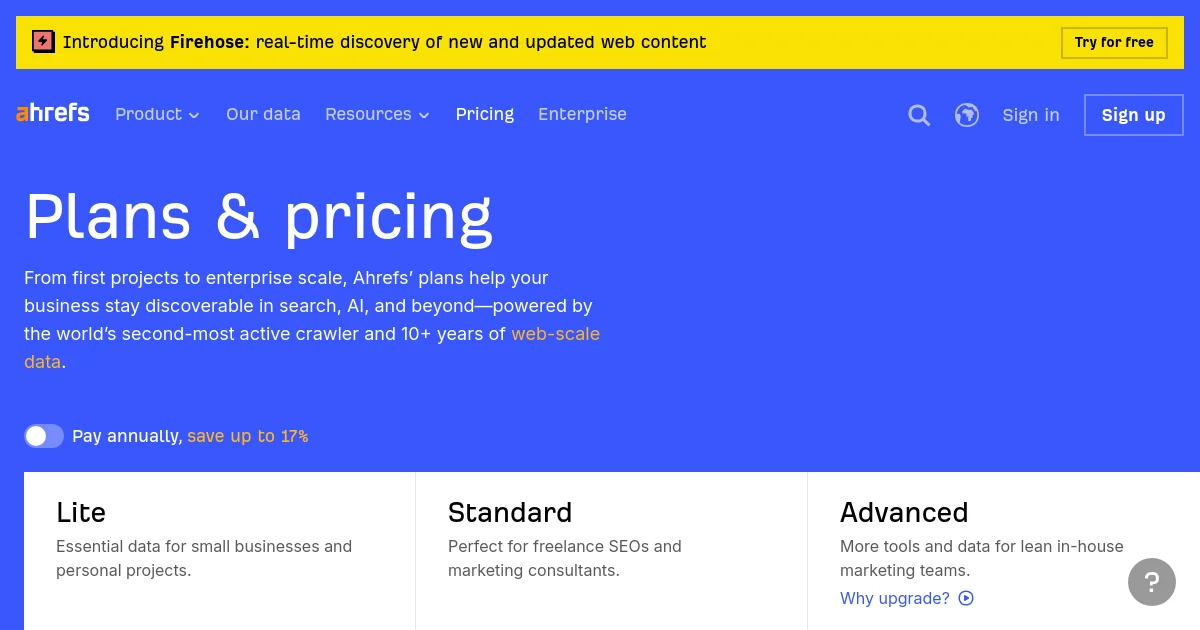Ahrefs pricing page