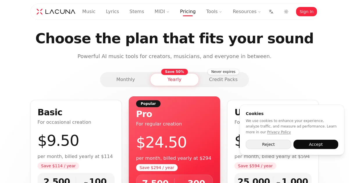 Lacuna pricing page