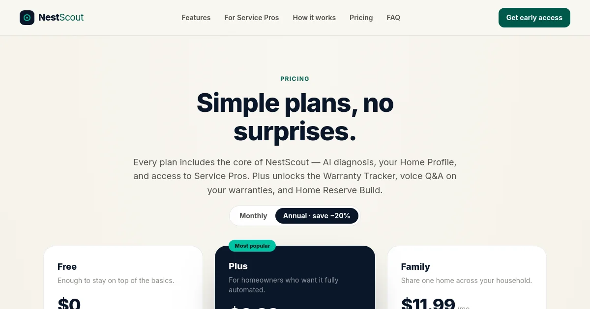 Nestscout pricing page