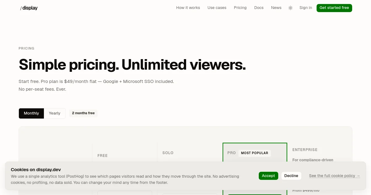 Display.dev pricing page